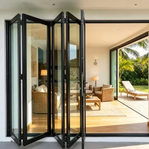 AS2047 CE Glass Aluminum Folding Door Villa Balcony Restaurant Movable Glass Partition Wall Stack Slide Glass Bifold Door