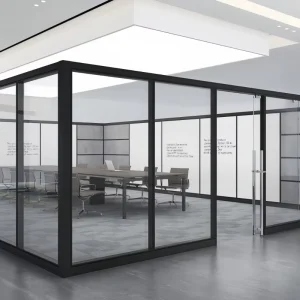 Acoustic Frame Glass Partition System Sliding Door for Private Office, Panoramic Tempered Glass, Sound Insulation