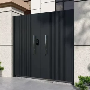Aluminium Double Swing Driveway and Pedestrian Gate with Iron Garden Gate