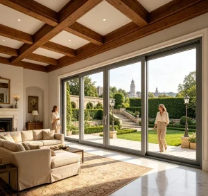 Aluminium Sliding Doors with Three Layer Laminated Safety Glass Waterproof Windproof for Villa Patio Living Room Bedroom