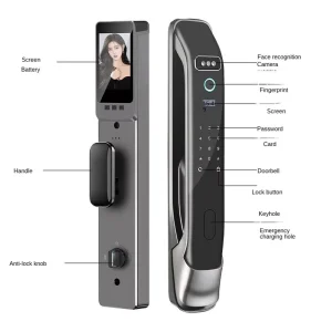 Aluminum Alloy 3D Face and Fingerprint Biometric Smart Door Lock with Camera and Memory Card for Aluminum Doors