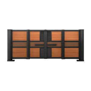 Aluminum Alloy Automatic Electric Suspended Bifold Swing Gate, Wood Grain, Villa Courtyard