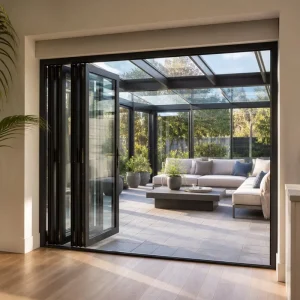 Aluminum Alloy Bi-Fold Door with Double Tempered Glass and Fiberglass Screen