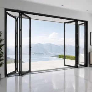 Aluminum Alloy Bi Fold Double Tempered Glass Door Fiberglass Modern Folding Patio Room Divider for Exterior Outdoor Villa Use