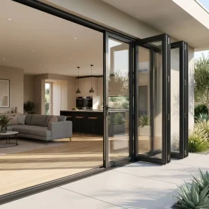 Aluminum Alloy Bi Fold Double Tempered Glass Door Fiberglass Modern Folding Patio Room Divider for Villa Exterior Windproof