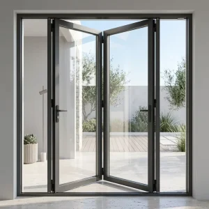 Aluminum Alloy Bi Fold Double Tempered Glass Door Modern Folding Patio Exterior Outdoor Villa Room Divider