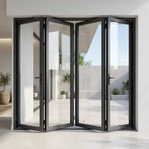 Aluminum Alloy Bi-Fold Double Tempered Glass Door Modern Folding Villa Exterior Windproof Patio Room Divider