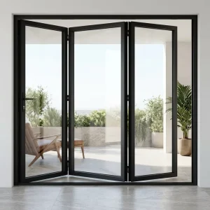 Aluminum Alloy Bi-Fold Double Tempered Glass Door with Fiberglass Screen Modern Folding Villa Exterior Patio Room Divider