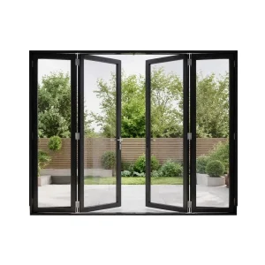 Aluminum Alloy Bi-Fold Double Tempered Glass Door with Fiberglass Screen for Exterior Villa Room Divider