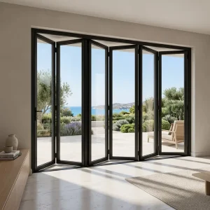 Aluminum Alloy Bi Fold Double Tempered Glass Fiberglass Modern Folding Room Divider for Villa Exterior Outdoor Use Sound