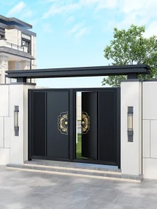 Aluminum Alloy Carved Courtyard Gate Canopy Outdoor Rustic Self-Built Villas Double-Wing Custom-Made Fence Gate Class C Fire