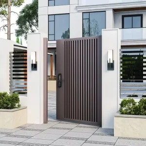 Aluminum Alloy Chinese-Style Minimalist Double-Leaf Swing Courtyard Gate for Hotel, Park, or Villa