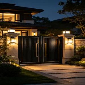 Aluminum Alloy Chinese Style Modern Minimalist Double Leaf Swing Courtyard Villa Gate Outdoor Main Entrance Powder Coated