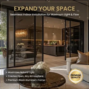 Aluminum Alloy Double-Glazed Tempered Glass Sliding Door with Multipoint Locks, Custom Size, Interior Residential Security
