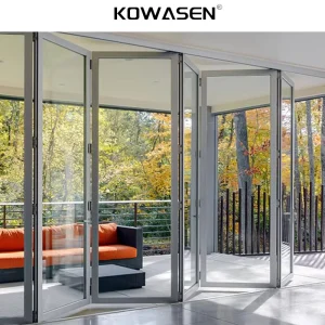 Aluminum Alloy Folding Balcony Door Double Tempered Glass Waterproof Germany Hardware