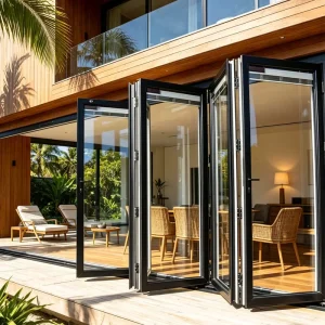 Aluminum Alloy Frameless Glass Folding Door Villa Balcony Restaurant Movable Glass Partition Wall Stack Slide Glass Bifold Door