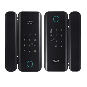 Aluminum Alloy Glass Door Smart Lock with Fingerprint Card Password Key App and Remote Control Black