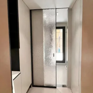 Aluminum Alloy Pocket Sliding Door with Tempered Waterproof Frosted Glass for Bedroom or Kitchen