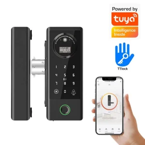 Aluminum Alloy Smart Glass Brass Door Lock with Face Recognition Fingerprint App Control for Office