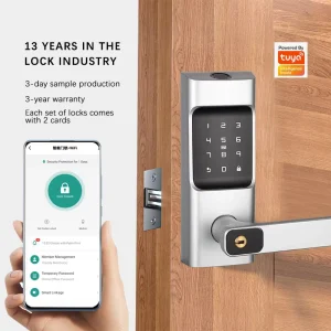 Aluminum Alloy Smart Lock for Wood Doors with Wi-Fi, Biometric, Code, IC Card, Mortise, and Digital Handle