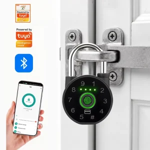 Aluminum Alloy Smart Padlock with Fingerprint, Password, Card Key, Bluetooth, and App for Wooden Doors, Garages, and Lockers