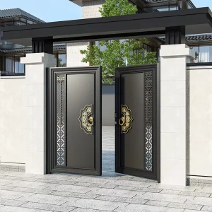 Aluminum Alloy Swing Exterior Courtyard Gate, Powder-Coated, for Gardens and Villas