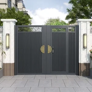 Aluminum Alloy Villa Courtyard Gate Modern Design Mechanical Lock Carved Texture Swing Open Customizable
