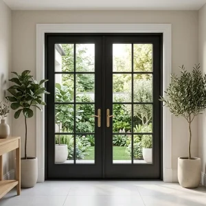 Aluminum Alloy Waterproof Swing Door with Black Glass, French Door for Loft Exterior