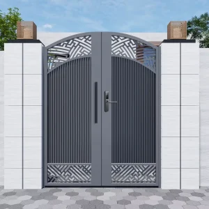 Aluminum Alloy Wrought Iron Double-Door Swing Courtyard Gate for Villas and Homes