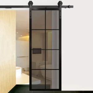 Aluminum Barn Door Finished Surface Anti-Theft Tempered Glass Sliding Door for Houses and Bathrooms