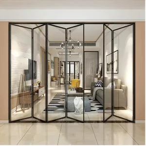 Aluminum Bi-Fold Retractable Accordion Exterior Folding Doors with Tempered Glass for Mall Use