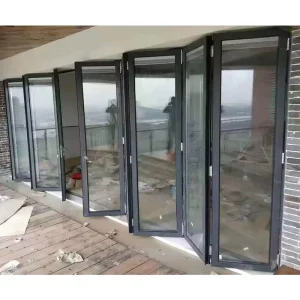 Modern Aluminum Alloy Security Balcony Door Sound Insulation Patio Sliding Folding Glass Door with Mosquito Net