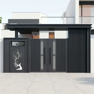 Aluminum Courtyard Gate with Deer Carving Pattern for Villa Entry