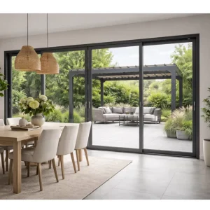Aluminum Double Glass Sliding Door System for Large Openings, Balconies, Gardens, and Living Spaces
