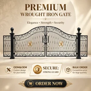 Aluminum Double-Leaf European Style Swing Gate for Rural Home and Villa Courtyards