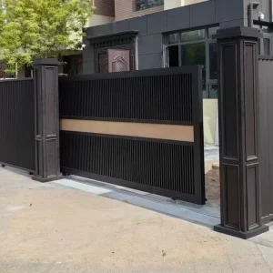 Aluminum Electric Sliding Gate, Anti-Corrosion, Rust-Proof, Painted, Villa Courtyard, 3D Modeling