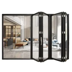 Aluminum Folding Door with Multiple Panels Hurricane-Proof Tempered Glass for Interior and Balcony