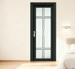 Aluminum Framed Glass Shower Door with Hydraulic Hinges Frosted Glass Handles Modern Design Waterproof for Interior Bathrooms