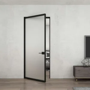 Aluminum-Framed Hinged Swing Door with Frosted Glass for Commercial and Home Use