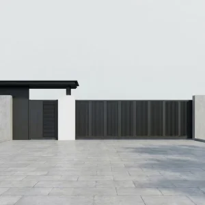 Aluminum Gate Separated for Pedestrian & Vehicle, Small Pedestrian Door + Large Garage Gate, Custom Villa Courtyard Gate