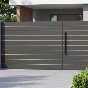 Aluminum Gate with Golden Line Decoration Modern Minimalist Custom Villa Courtyard Entry Door