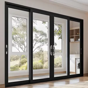 Aluminum Hurricane-Resistant Impact-Resistant Glass Sliding Door with Four Panels and Double Swing Window