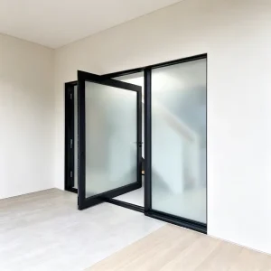 Aluminum Interior Pivot Doors Frosted Fluted Glass Soundproof Seals Commercial Studio Space Partition