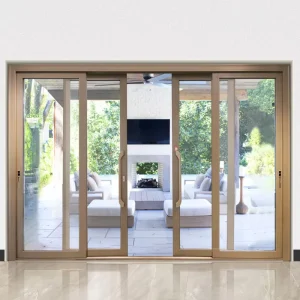 Aluminum Large Gold Exterior Triple Electric Sliding Glass Doors