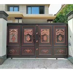 Aluminum Main Gate Entrance Driveway Powder Coated Customized Design Luxury Modern Sliding Swing