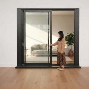 Aluminum Narrow-Frame Sliding Door with Frosted Tempered Glass for Patio and Balcony