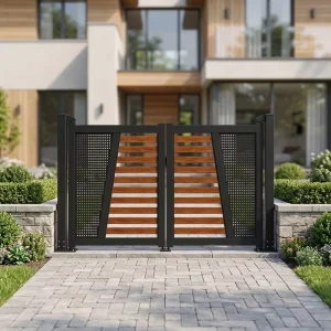 Aluminum Rustic Courtyard House Main Gate Automatic Swing Driveway Gate