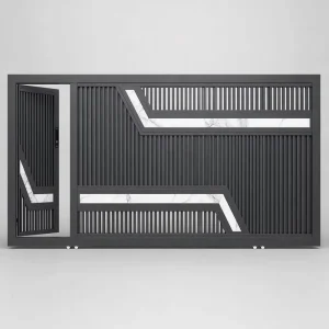 Aluminum Sliding Gate with Built-in Pedestrian Door, Vertical Strips and Marble Grain Inlay for Villa Courtyard