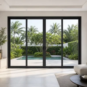 Aluminum Sliding Glass Balcony Door with Slim Black Frame for Urban Penthouse