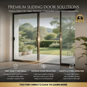 Aluminum Sliding Patio Doors with Double-Glazed Glass Panels for Interior Bedrooms, Living Rooms and Gardens